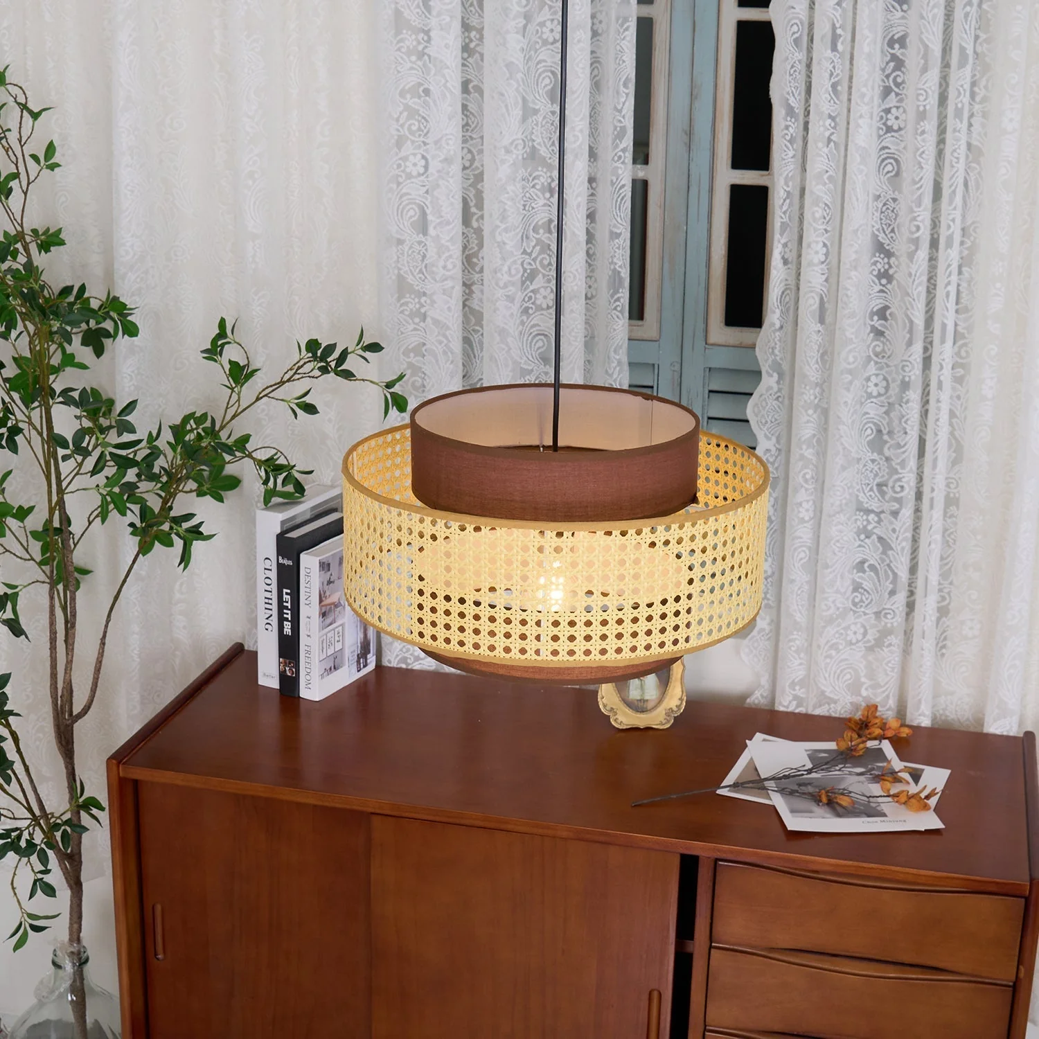 Zerither Rattan Fabric Pendant Light - Image 15