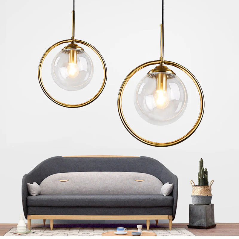 Zoey Glass Pendant Light with a Metal Ring - Image 4