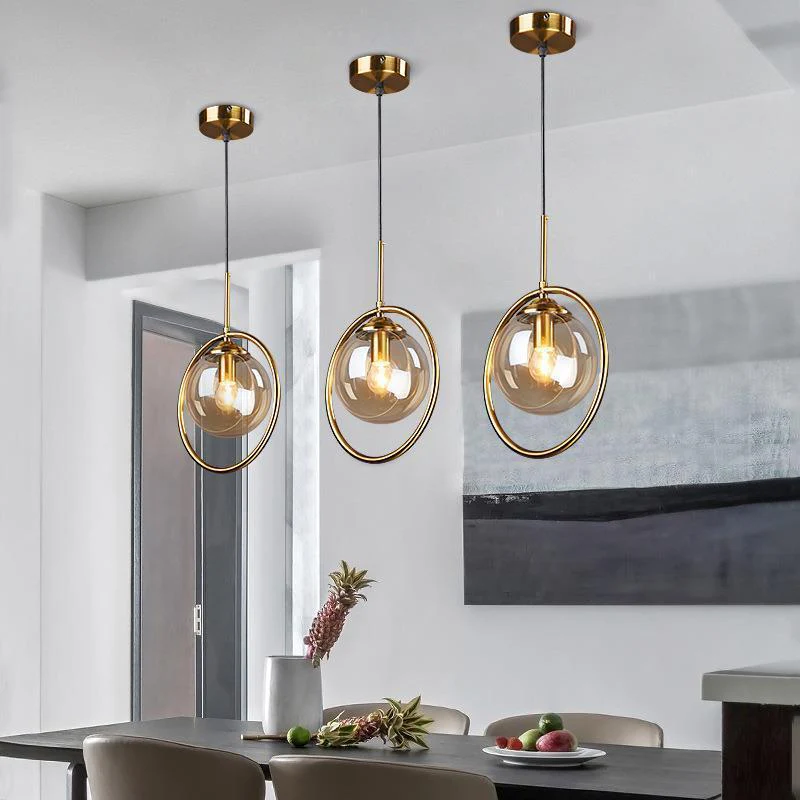 Zoey Glass Pendant Light with a Metal Ring - Image 6