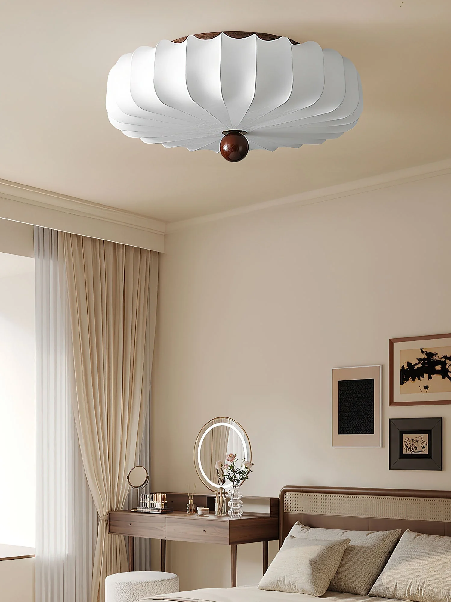 Zotala Petal Fabric Wood Flush Mount Ceiling Light - Image 11