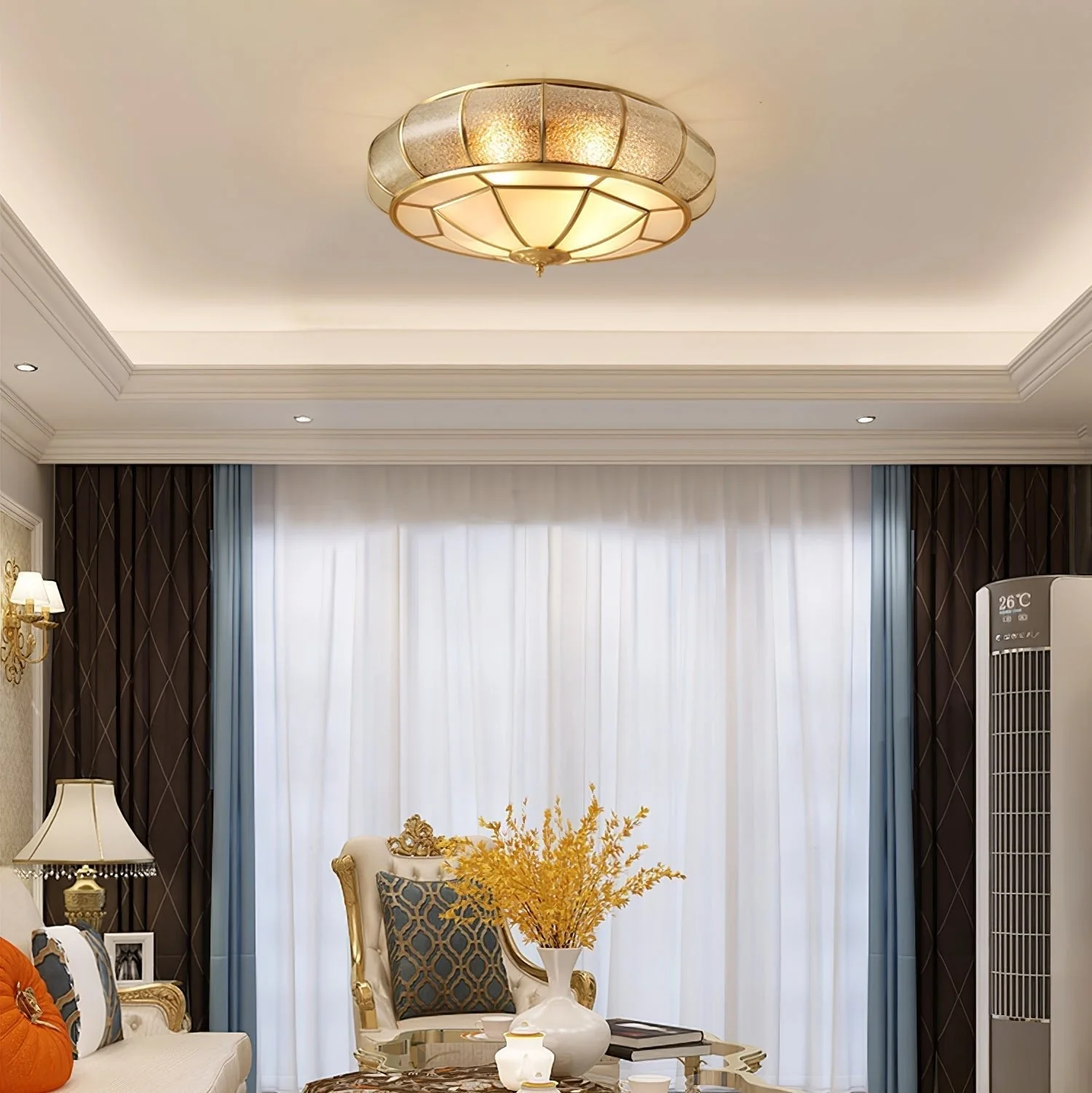 Zothaus Traditional Round Textured Glass Ceiling Light - Image 4